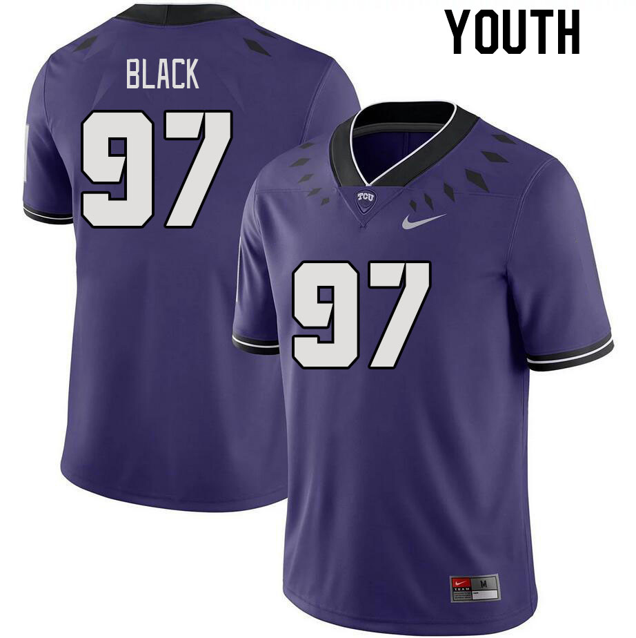Youth #97 Easton Black TCU Horned Frogs 2023 College Footbal Jerseys Stitched-Purple - Click Image to Close